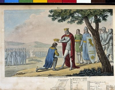 Hendrik I (1008 - 1060), Capetiaanse dynastie. Winnaar van zijn broer Robert de Oude, hij vergaf hem en gaf hem het Hertogdom Bourgondië in 1016 - Ontworpen en gegraveerd door Ambroise Tardieu in 1825. door Ambroise Tardieu
