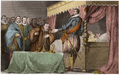 Hendrik III (1551-1589), koning van Frankrijk, erkent op zijn sterfbed Hendrik van Navarra (Hendrik IV) als zijn legitieme opvolger - Saint-Cloud, 2 augustus door Ambroise Tardieu
