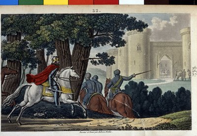 Lothaire (941-986), de Merovingische dynastie. Hij vocht tegen de Duitse keizer Otto I en viel hem onverwachts aan in Aken.- Ontworpen en gegraveerd door Ambroise Tardieu in 1825 door Ambroise Tardieu