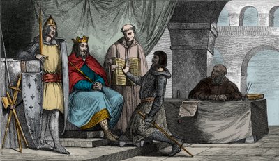 Lodewijk II (848-79) de Stamelaar ontvangt een eed van trouw van een edelman door Ambroise Tardieu