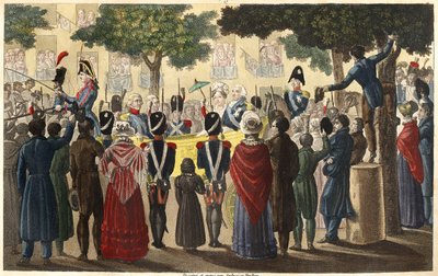 Lodewijk XVIII (1755-1824) werd uitgeroepen tot koning door het leger van Condé onder een klein aantal onderdanen trouw aan Parijs in 1814 (Restauratie) - Ontworpen en gegraveerd door Ambroise Tardieu in 1825 door Ambroise Tardieu