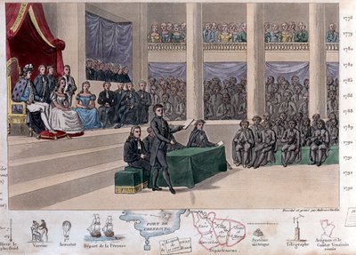 Lodewijk XVI (1754-1793) bij de Assemblée des Notables, Bijeenroeping van de Staten-Generaal en terugroeping van Necker in 1787 na een politieke crisis als reactie op het koninklijk absolutisme van Lodewijk XVI - Getekend en gegraveerd door Ambroise Tardie door Ambroise Tardieu