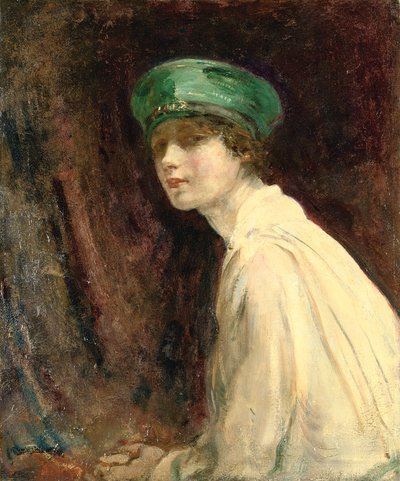 De groene hoed, een portret van mevrouw Claude Johnson, 1918 door Ambrose McEvoy