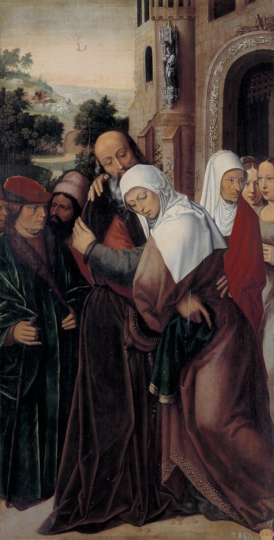 Ontmoeting van de heiligen Joachim en Anna bij de Gouden Poort door Ambrosius Benson