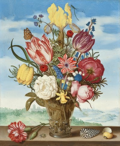 Bloemenboeket op een vensterbank door Ambrosius the Elder Bosschaert