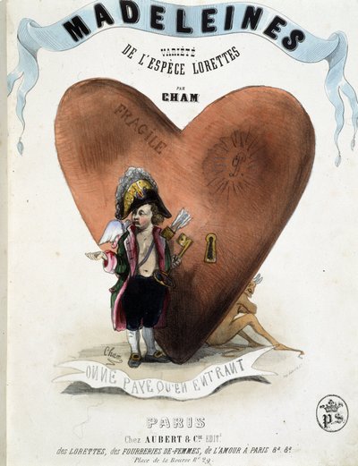 Men betaalt alleen bij binnenkomst (karikatuur van Cupido (Eros) voor een hart dat een duivel verbergt) - in 