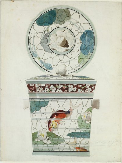 Ontwerp voor een Gedekte Schotel in de Service au Filet Fish Net Ware..., 1875-85 door Amédée de Caranza.