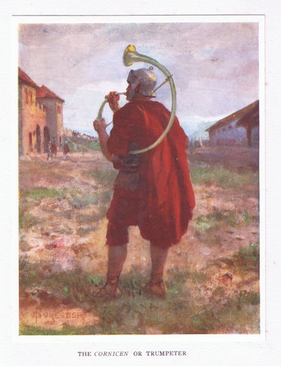 Een Cornicen of Trompetter, illustratie uit De Romeinse Soldaat, 1928 door Amedee Forestier