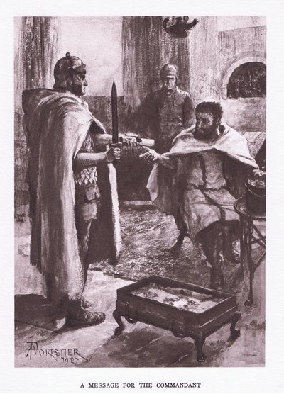 Een bericht van de commandant, illustratie uit De Romeinse Soldaat, 1928 door Amedee Forestier