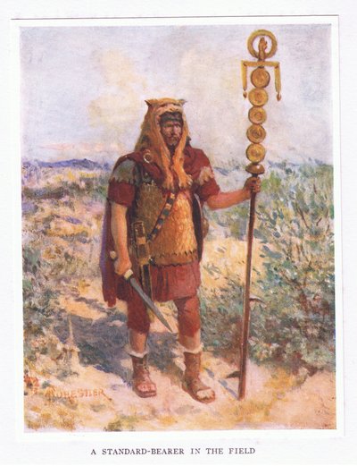 Een vaandeldrager in het veld, illustratie uit De Romeinse Soldaat, 1928 door Amedee Forestier