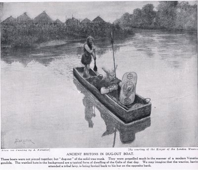 Oude Britten in uitgeholde boot, illustratie uit 