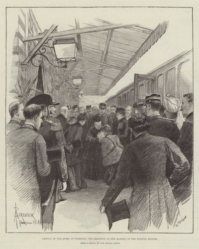 Aankomst van de koningin in Florence, de ontvangst van Hare Majesteit op het treinstation door Amedee Forestier