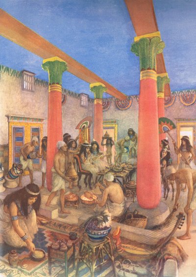 Huiselijk leven in Egypte, uit MacMillan schoolposters, ca. 1950-60s door Amedee Forestier