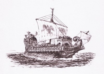 Vlootpatrouille: Romeinse schepen, illustratie uit De Romeinse Soldaat, 1928 door Amedee Forestier