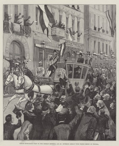 Bezoek van prins Bismarck aan de Duitse keizer, 26 januari, binnenkomst in Berlijn met prins Hendrik van Pruisen door Amedee Forestier