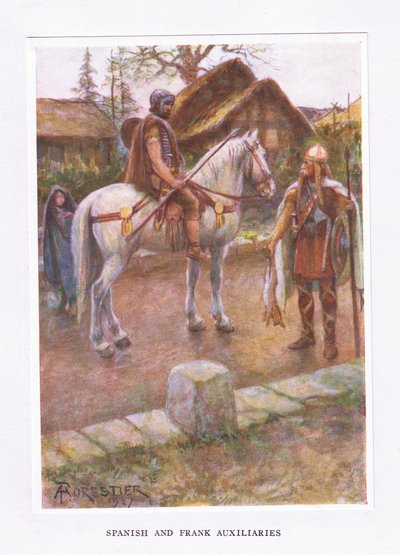 Spaanse en Frankische hulptroepen, illustratie uit De Romeinse Soldaat, 1928 door Amedee Forestier