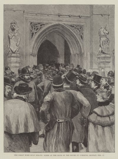 Het grote Home Rule-debat, scène bij de deur van het Lagerhuis, maandag 13 februari door Amedee Forestier