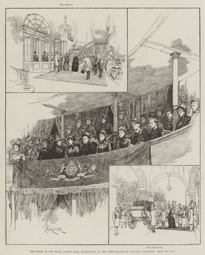 De koningin in de Royal Albert Hall, Kensington, bij de uitvoering van Gounod