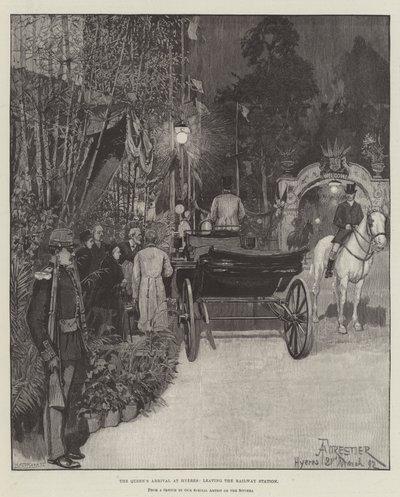 De Aankomst van de Koningin in Hyeres, het Verlaten van het Treinstation door Amedee Forestier
