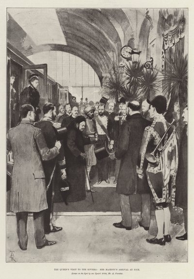 Het bezoek van de koningin aan de Rivièra, de aankomst van Hare Majesteit in Nice door Amedee Forestier