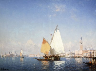 Boten op de lagune door Amedee Rosier