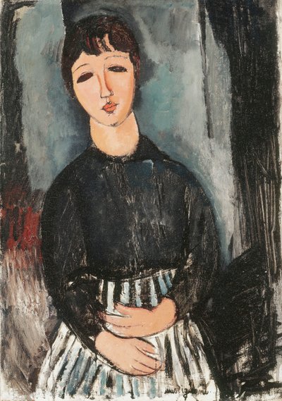 Een Dienstmeid in een Gestreept Schort door Amedeo Modigliani