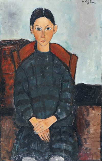 Een Jong Meisje met een Zwarte Overall, 1918 door Amedeo Modigliani