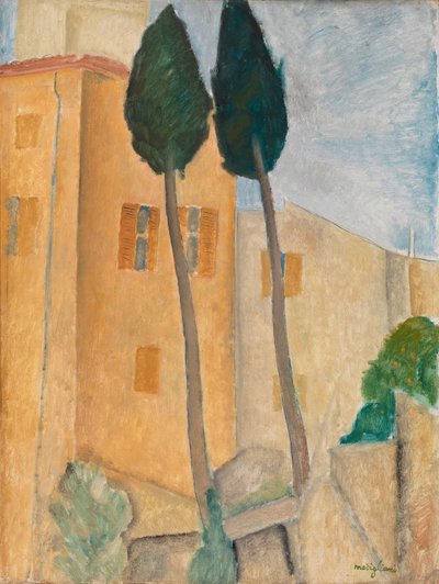 Cipressen en huizen in Cagnes door Amedeo Modigliani