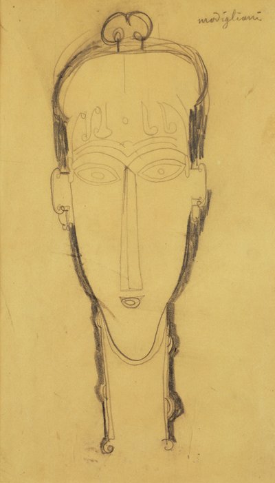 Hoofd van een Kariatide in een Hoofdtooi, 1911 door Amedeo Modigliani