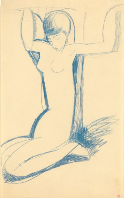 Knielende Blauwe Kariatide (Anna Akhmatova) door Amedeo Modigliani