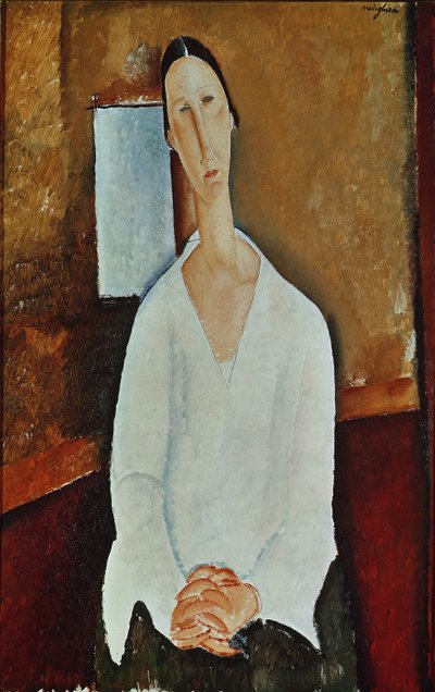 Madame Zborowska met gevouwen handen, c.1917 door Amedeo Modigliani