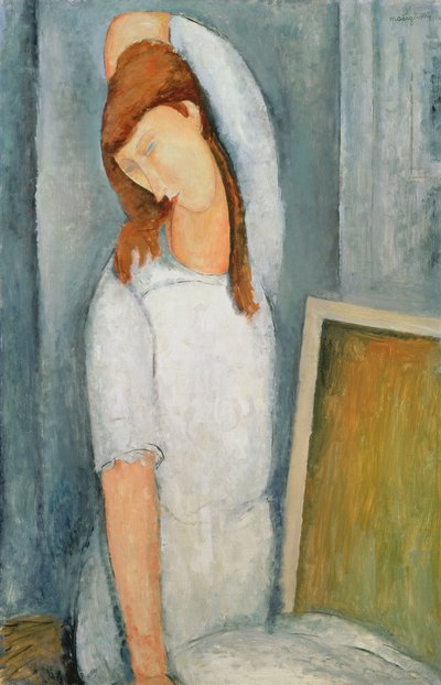 Portret van Jeanne Hebuterne met haar linkerarm achter haar hoofd door Amedeo Modigliani