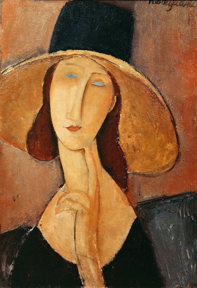 Portret van Jeanne Hebuterne met een grote hoed, ca.1918-19 door Amedeo Modigliani