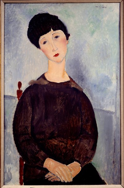 Portret van een zittend bruin meisje schilderij door Amedeo Modigliani door Amedeo Modigliani