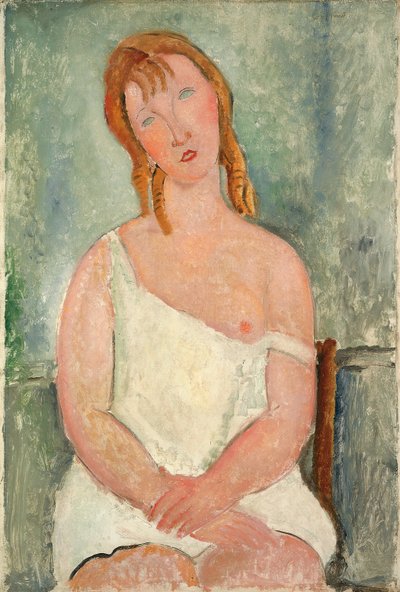 Zittend Meisje in een Hemd; Jeune fille assise en chemise, 1918 door Amedeo Modigliani