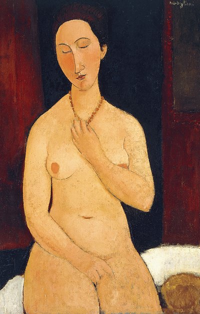 Zittend naakt met ketting door Amedeo Modigliani