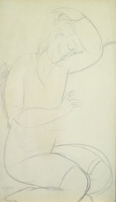 Slapende vrouw (potlood op papier) door Amedeo Modigliani
