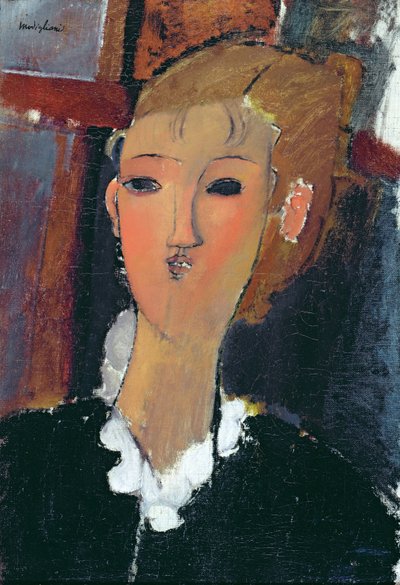 Jonge vrouw in een kleine kraag door Amedeo Modigliani