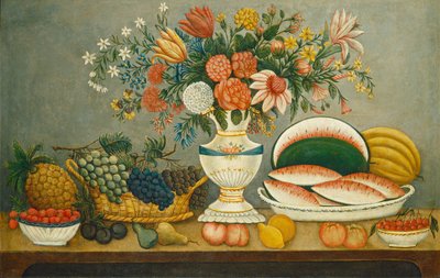 Fruit en Bloemen door American 19th Century