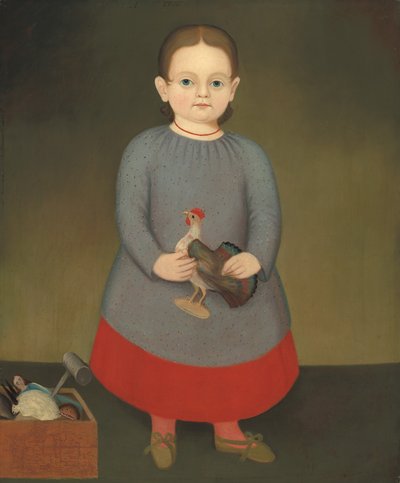 Meisje met speelgoedhaan door American 19th Century
