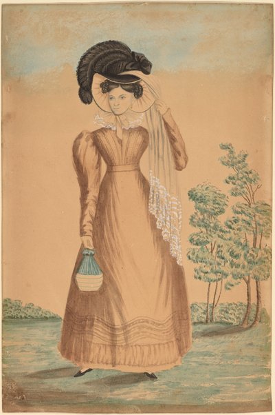 Vrouw met Gevederde Hoed door American 19th Century