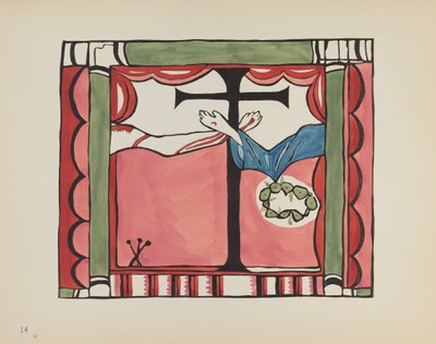 Plaat 14: Hoofdaltaarstuk, Chimayo: Uit portfolio "Spaanse koloniale ontwerpen van New Mexico" door American 20th Century