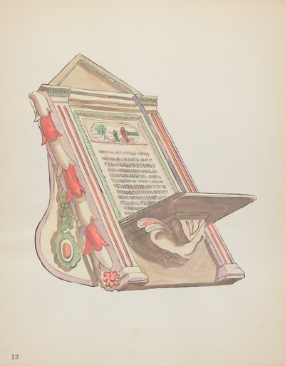Plaat 19: Lezen Standaard, Chimayo: Uit Portfolio "Spaanse Koloniale Ontwerpen van New Mexico" door American 20th Century