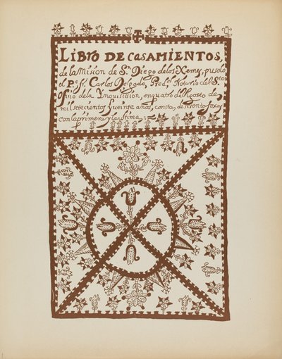 Plaat 1: Jemez Huwelijksboek: Uit Portfolio "Spaanse koloniale ontwerpen van New Mexico" door American 20th Century