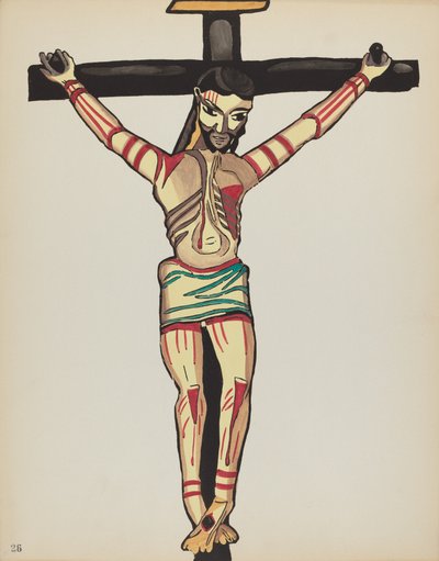 Plaat 26: Christus gekruisigd, Taos: Uit portfolio "Spaanse koloniale ontwerpen van New Mexico" door American 20th Century