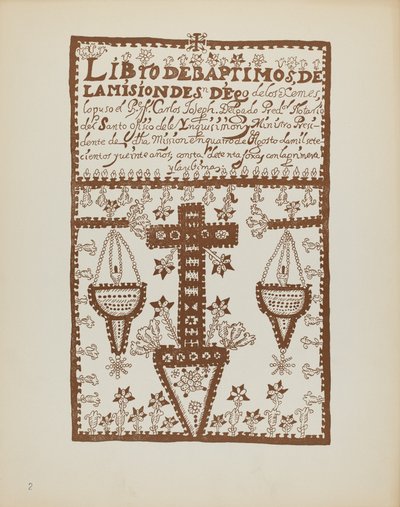 Plaat 2: Jemez Doopboek: Uit Portfolio "Spaanse Koloniale Ontwerpen van New Mexico" door American 20th Century