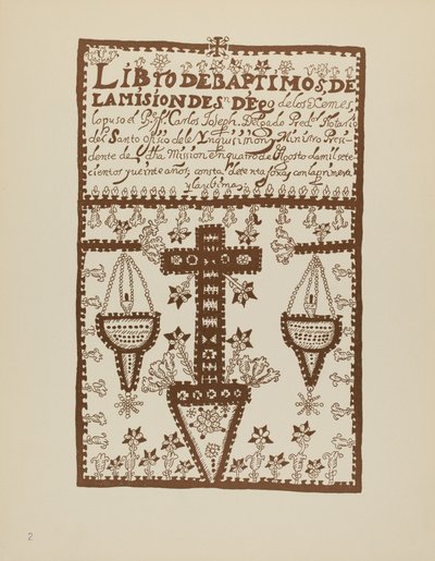Plaat 2: Jemez Doopboek: Uit Portfolio "Spaanse Koloniale Ontwerpen van New Mexico" door American 20th Century