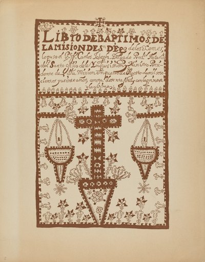 Blad 2: Jemez doopboek: Uit portfolio "Spaanse koloniale ontwerpen van New Mexico" door American 20th Century