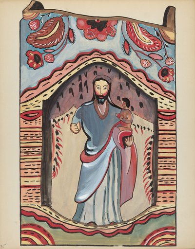 Plaat 35: Sint-Jozef in houten nis: Uit portfolio "Spaanse koloniale ontwerpen van New Mexico" door American 20th Century