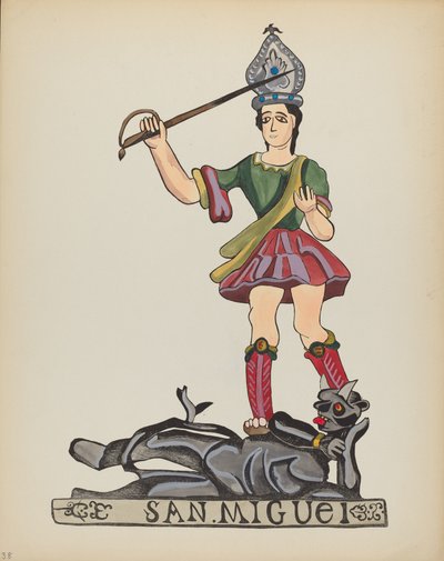 Plaat 38: Sint Michael: Uit portfolio "Spaanse koloniale ontwerpen van New Mexico" door American 20th Century
